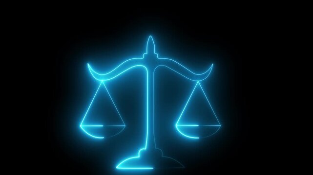 neon line Scales of justice icon isolated on black background.Motion graphics of concept animation