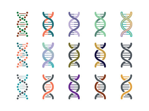 DNA Double Helix Vector Icons Collection Set for Genetics Biology Science Healthcare Research
