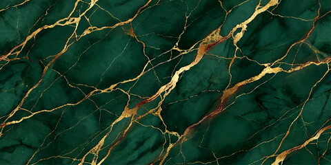 Emerald green marble with striking gold veining creating a luxurious and sophisticated texture. © Shehbaz Studio