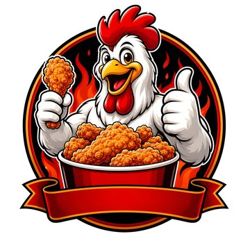 Premium Crispy Fried Chicken Rooster Mascot Logo Vector