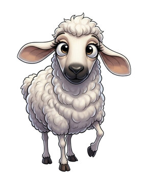 Cute cartoon lamb standing. Adorable fluffy sheep character Cutout PNG