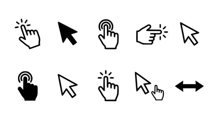Fototapeta premium Cursors and Fingers Pointing and Clicking on a White Background Featuring Cursor, Finger, Click with Point and Computer Elements