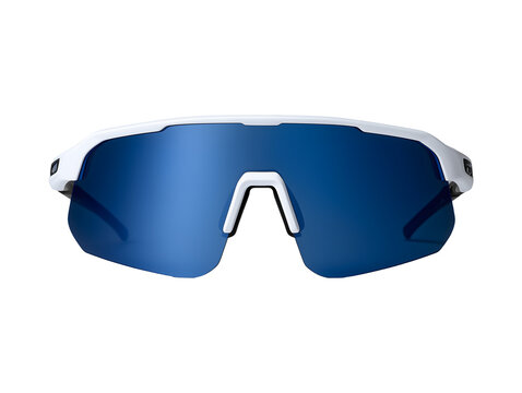 White sports sunglasses with blue lens isolated on transparent or white background, png