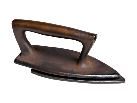 Vintage cast iron clothes iron isolated on transparent or white background, png