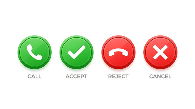 Red and green phone icons with check mark and cancel symbols