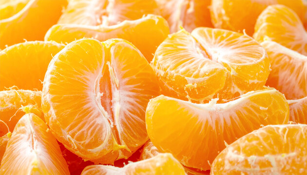 Mandarin orange slices, macro shot, full frame. AI