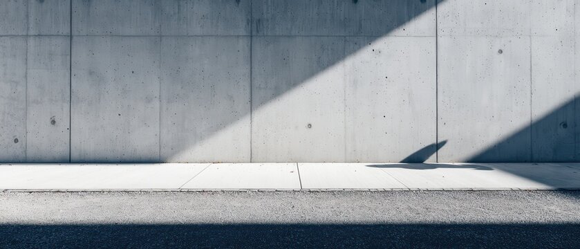 Modern Concrete Wall with Sunlight and Shadow on Sidewalk Minimalist Architecture Urban Design Exterior Abstract