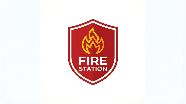 Fire department badge with red shield and flame symbol