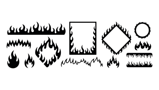Flame borders and decorative fire frames collection black silhouette vector design element.
