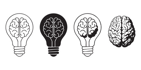 Brain and light bulb vector icons showing analytical thinking and innovative mindset development. © Mohammad
