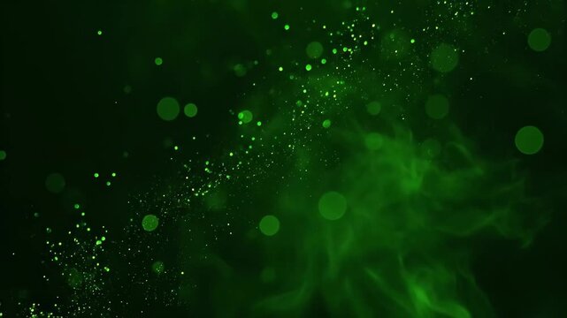 緑色に発光する粒子と煙のアブストラクト空間（宇宙, 背景, CG, サイバー）