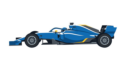 Fototapeta premium Flat design vector illustration of a modern blue Formula 1 racing car featuring a halo cockpit protection system, side profile view, isolated on a clean white background.