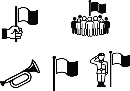 Set of india national symbols icons for indian independence day and republic day celebration events