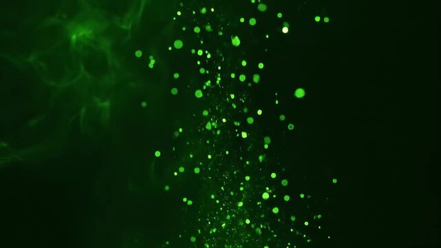 緑色に発光する粒子と煙のアブストラクト空間（宇宙, 背景, CG, サイバー）