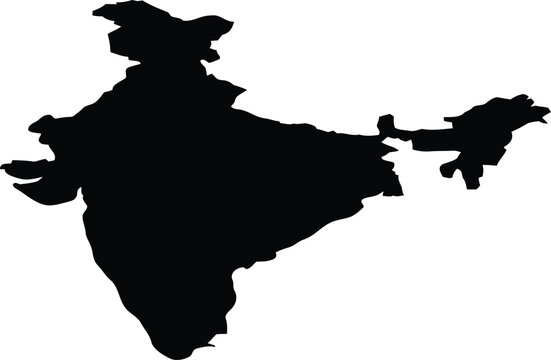 Black silhouette map of india for indian independence day and republic day celebrations featuring national symbols