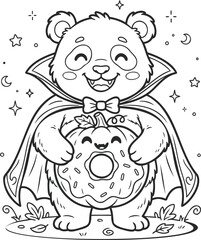 Obraz premium Black and white of a panda dressed as a vampire holding a heart, surrounded by stars