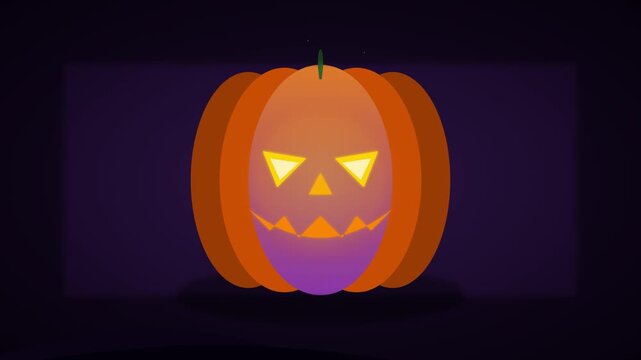 A stylized flat vector illustration of a glowing jack-o-lantern pumpkin for Halloween celebration.