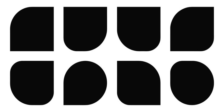 Abstract geometric set of rounded shapes arranged in a clean grid pattern on a white background for modern minimalist graphic design
