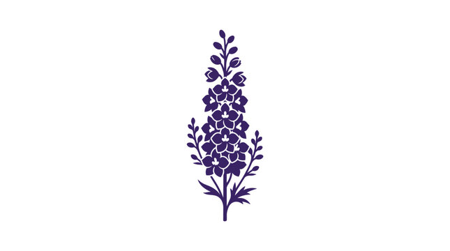 Purple larkspur flower sprig icon with foliage.