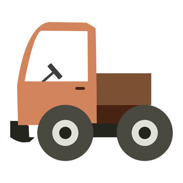 Minimal flat vector illustration of a compact farm tractor. Ideal for agriculture, farming, harvesting, rural transportation, agricultural equipment, and farm machinery designs.