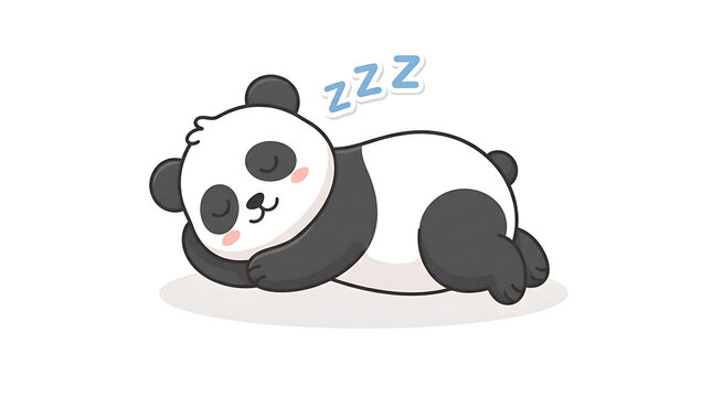 Cute panda bear sleeping on grass in a park