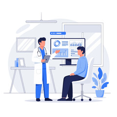 Fototapeta premium Doctor Consultation Discussing Health Data On Digital Display Screen