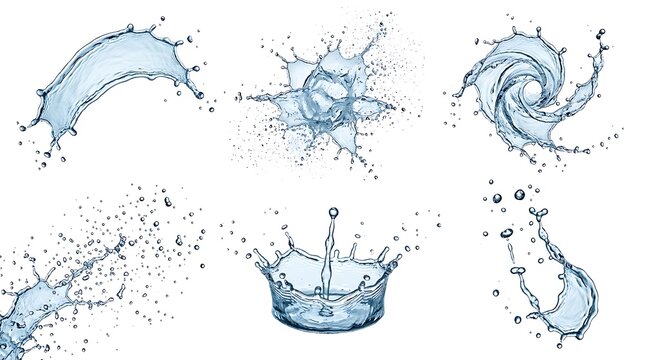 Blue Water Splash Collection Realistic Liquid Drops for Beverage Product Advertising and Graphic Design Website Assets