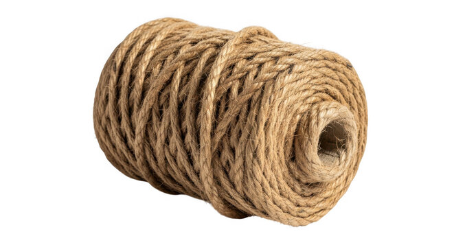 A roll of brown jute twine rope isolated on white background