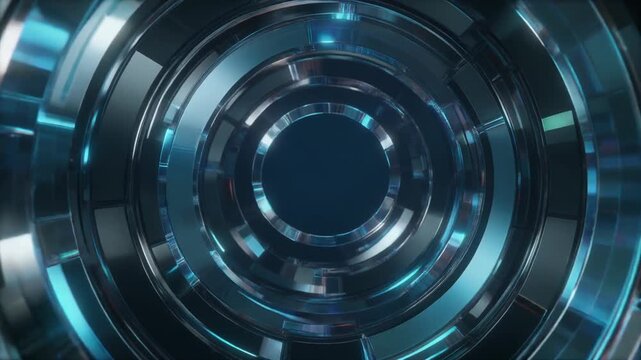 Abstract 3D glass background with circular patterns. Tech motion graphic with light effects.