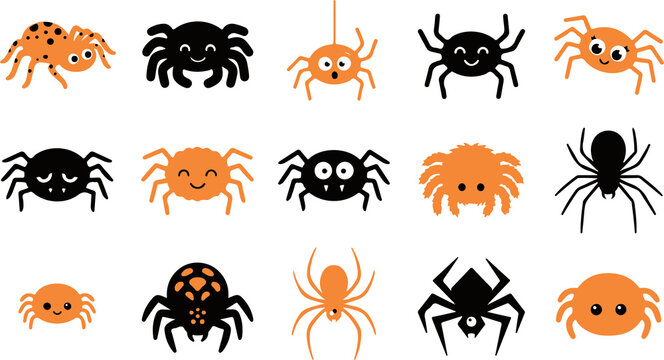 Cute Halloween Spider Vector Clipart Bundle