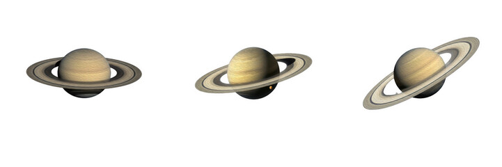 Planet Saturn with Rings Isolated on Transparent Background, Gas Giant Astronomy Graphic, Solar System Planet Design Elements in Multiple Angles, Space Exploration Illustration PNG Asset © Badar