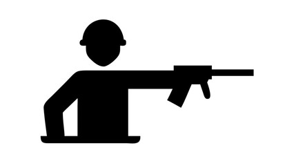 Obraz premium Silhouette icon of a soldier aiming a weapon from a defensive position with military infantry tactical shooting silhouette isolated combatant protection strategic personnel training
