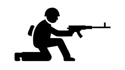 Obraz premium Silhouette icon of a kneeling soldier aiming a rifle with military infantry tactical kneeling shooting silhouette isolated combatant protection strategic personnel training readiness