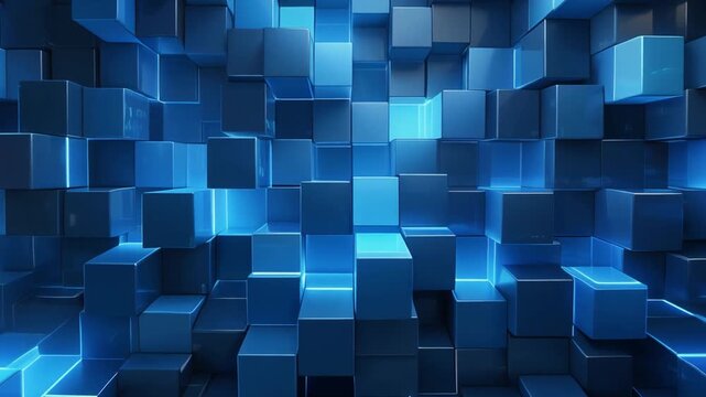 Abstract blue cube background. Digital technology concept with glowing data blocks.