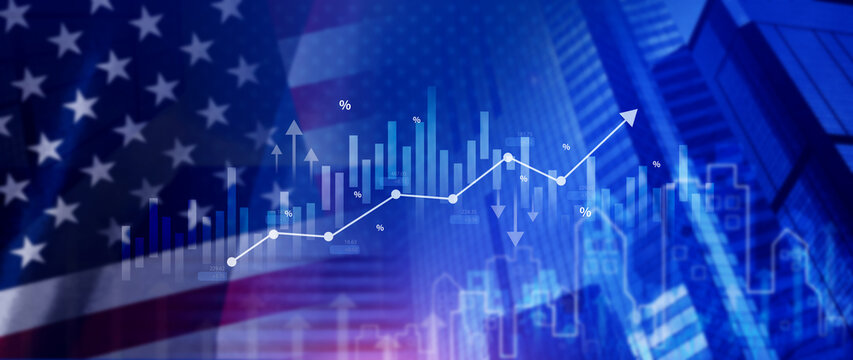 Stock market business and exchange financial growth graph. Business chart data graph diagram US, business trading graph investment growth, global trend arrow up and down. not ai
