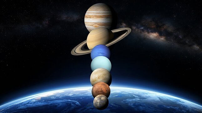 All planets of the solar system aligned in deep space