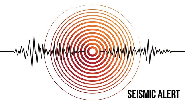 Seismic alert graphic with earthquake wave and circular rings