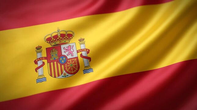 Realistic Waving Spain Flag with Silk Fabric Texture and Soft Lighting