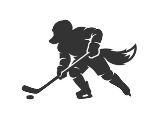 Fototapeta premium Wolf playing hockey on ice with stick and puck