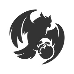 Obraz premium Owl mascot silhouette flying with basketball for sports team branding