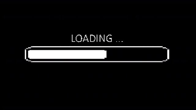 computer loading bar screen in mock low resolution 8 bit digital computer effect on screen display warning element 4K with transparent alpha background