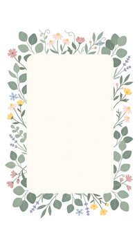 Delicate pastel rectangular flat vector botanical border illustration, commercial branding content.