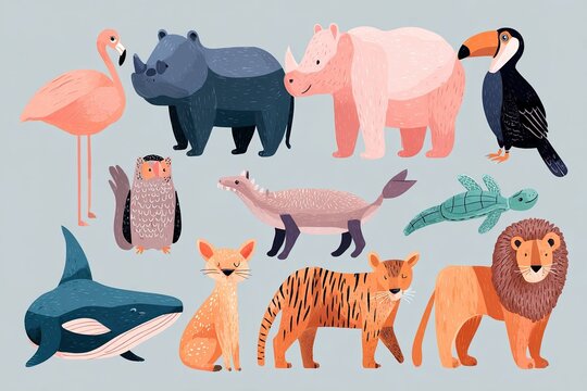 flat vector animal clipart illustrations