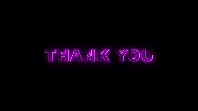 Neon thank you glowing text effect, editable neon light text style isolated on black background.4k stock video