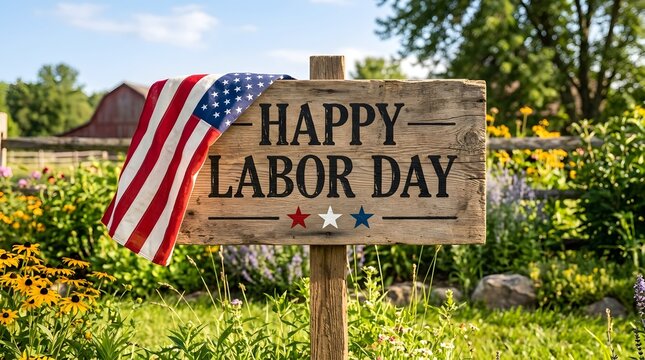 Labor Day celebration with US flag and tools. American holiday concept on wooden table.