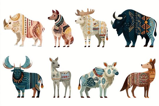 tribal animal clipart with boho patterns