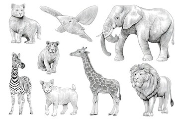 Obraz premium black and white animal clipart outline set