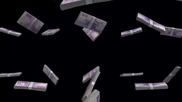 Taiwan Money, New Taiwan Dollar Banknotes Falling On Black Background, TWD Currency Stacks Dark Cinematic, 4K