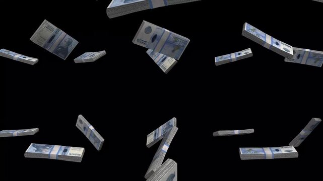 Iceland Money, Icelandic Krona Banknotes Falling On Black Background, ISK Currency Stacks Dark Cinematic, 4K