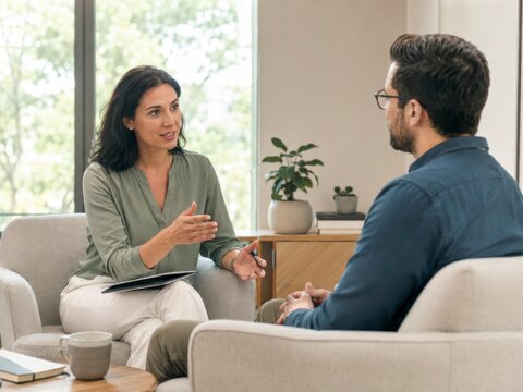 career mentor discusses professional development with a young employee in a modern office